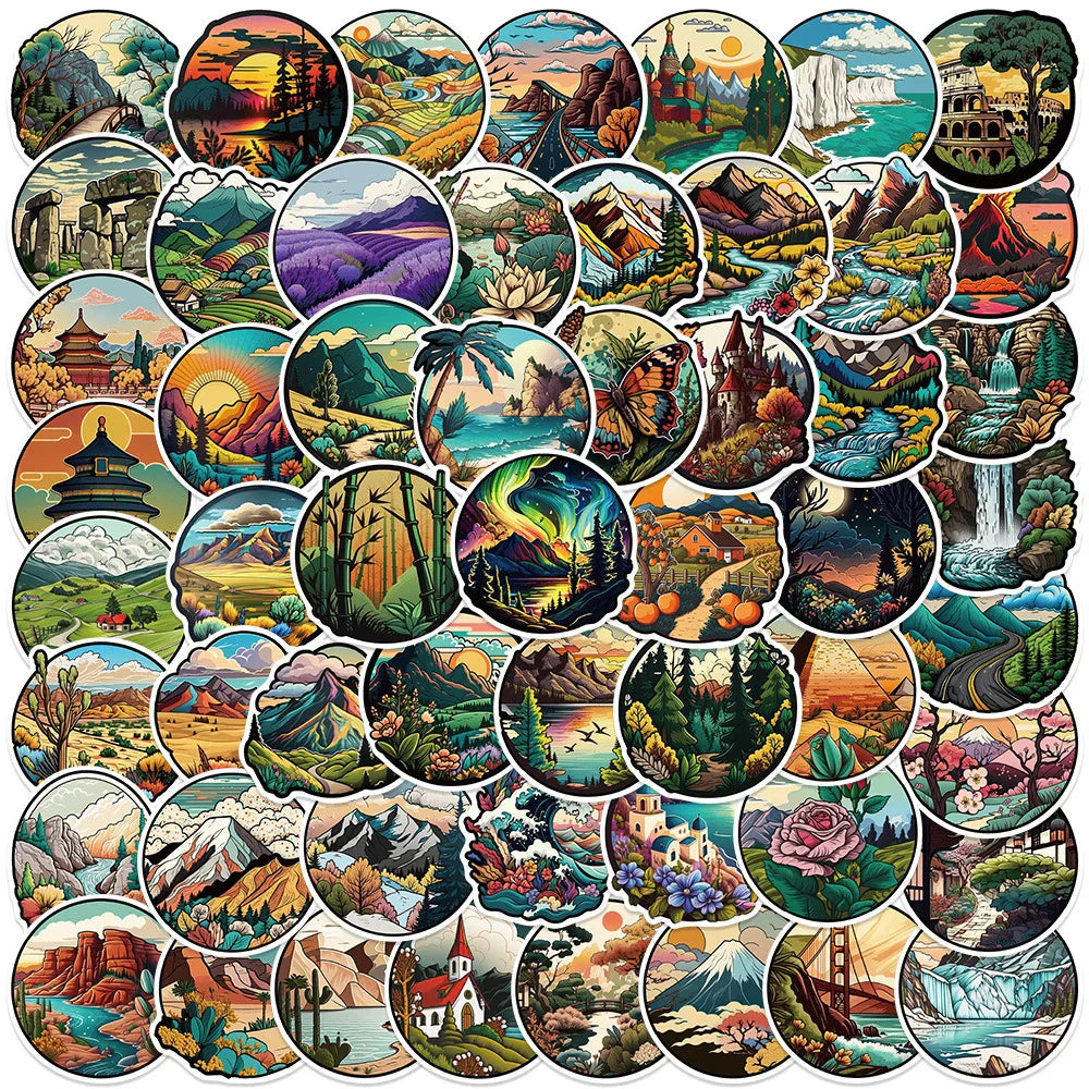 Cartoon Scenic Spot Graffiti Stickers for Laptop, Phone, Suitcase - 10/30/50pcs (Online Order Only)