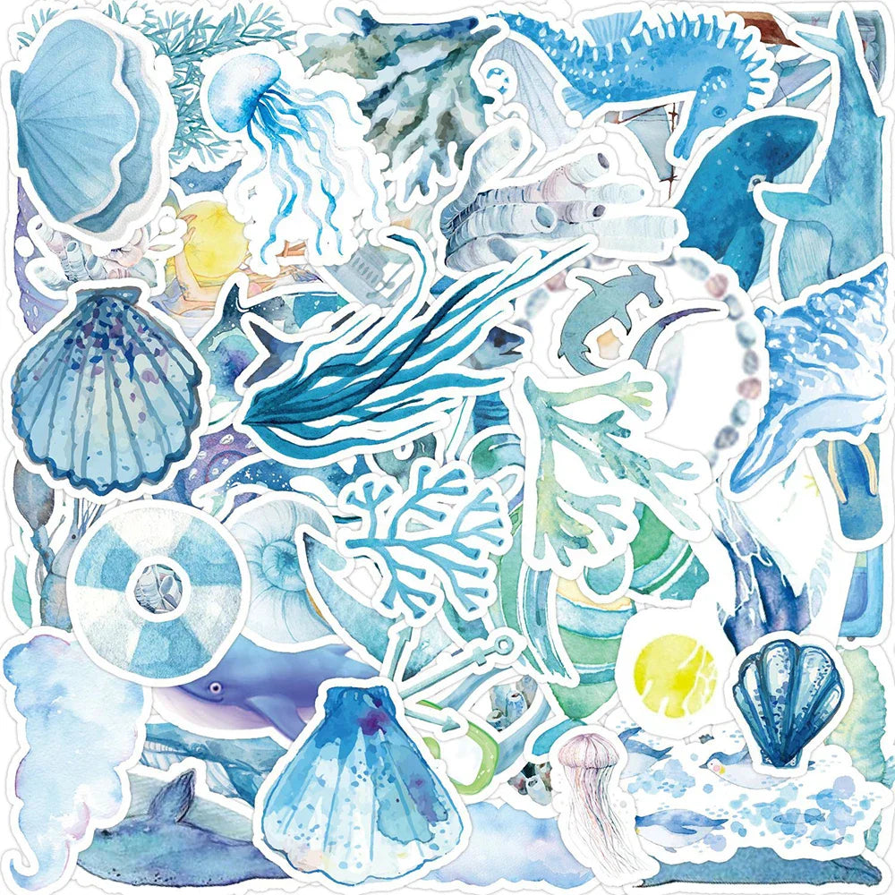 Blue Ocean Animal Stickers: 10/30/50pcs for Kids DIY, Suitcase, Notebook, Phone, Laptop (Online Order Only)