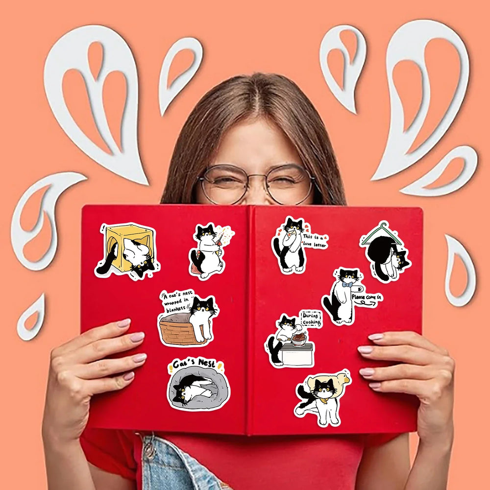 50PCS Cute Cow Cat Stickers Vinyl Waterproof Funny Cats Decals for Water Bottle Laptop Skateboard Scrapbook Luggage Kids Toys (ONLINE ORDER ONLY)
