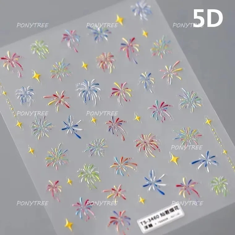 Colorful Fireworks Burst Hot Stamping Process Laser Pink Bright Romantic Self Adhesive Nail Art Stickers Chic Manicure Decals (ONLINE ORDER ONLY)