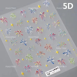 Colorful Fireworks Burst Hot Stamping Process Laser Pink Bright Romantic Self Adhesive Nail Art Stickers Chic Manicure Decals (ONLINE ORDER ONLY)
