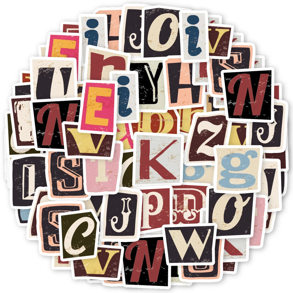 52pcs Vintage Letter Stickers for Laptops, Phones, Water Bottles, Suitcases, Toys (Online Order Only)