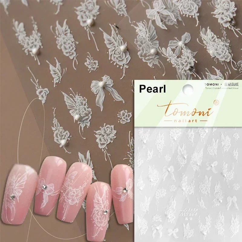 Butterfly Rose Laser Jelly Hot Stamping Lace Letter Flower Love Heart Bowknot 5D Self Adhesive Nail Art Stickers Manicure Decals (ONLINE ORDER ONLY)