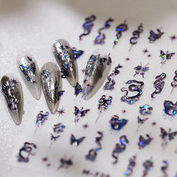 Dark Sword Coiled Snake Cross Butterfly Wing Starburst Starlight Gothic Reptile Animals Nail Art Sticker Festival Manicure Decal (ONLINE ORDER ONLY)