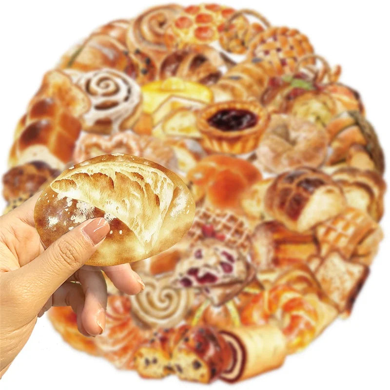 50PCS Kawaii Bread PET Sticky Sticker Aesthetic Korean Stationery DIY Decoration Scrapbooking School Supplies for Kids (Online Order Only)