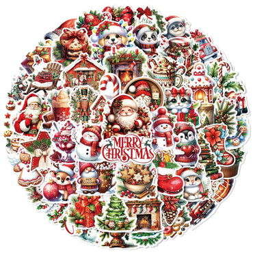 10/60PCS Cute Christmas Waterproof Graffiti Stickers Aesthetic Decorative Scrapbook Luggage Laptop Phone Decal For Kids Gift Toy (ONLINE ORDER ONLY)