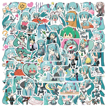 65Pcs Cute Cartoon Hatsune Miku Sticker Waterproof Vinyl for Laptop Guitar Skateboard Luggage Graffiti Sticker Kid Party Gift (ONLINE ORDER ONLY)