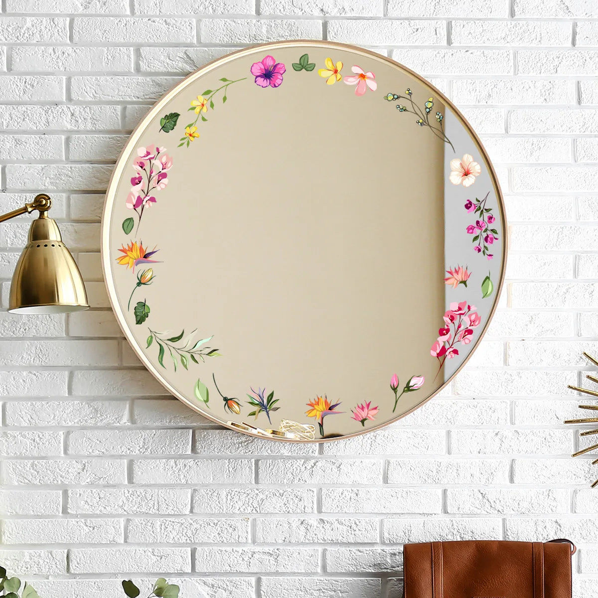 Plants and Flowers Mirror Wall Stickers for Home Decoration Bathroom Fitting Room Toilet Mirror Decal Waterproof Wall Mural PVC (Online Order Only)