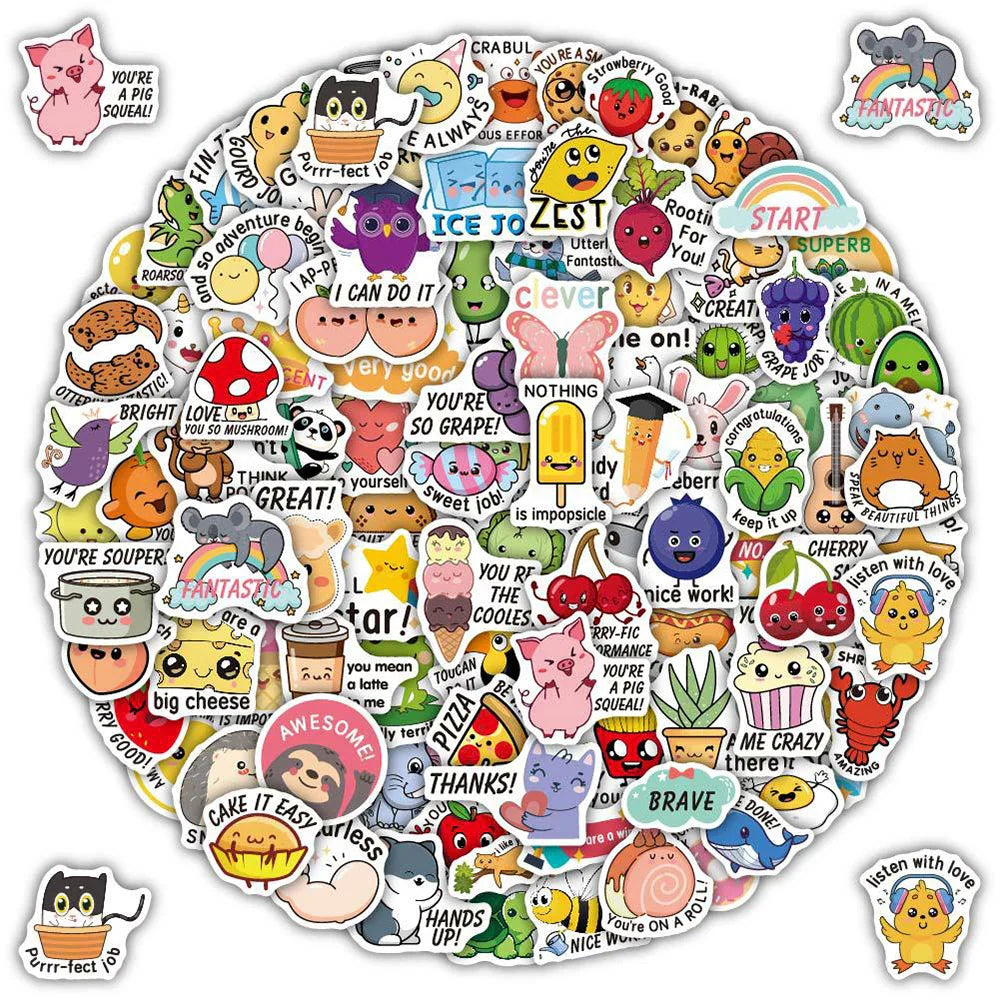 Funny Animal Pun Stickers Pack - Cartoon Decals for Laptop, Phone, Car, Guitar, Kids Toy (Online Order Only)