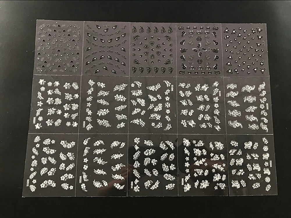 50 Sheets! 3D Flower Nail Art Stickers Decals NOT Repeat Black/White/Colorful Self Adhesive Nail Sticker Decals Random Pattern * (ONLINE ORDER ONLY)