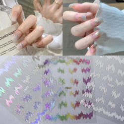 6pcs/Set High Gloss Reflective Nail Sticker Glitter Laser Silver Dark Flashy Effect Manicure 3D Nail Art Decoration Sticker Y2K* (ONLINE ORDER ONLY)