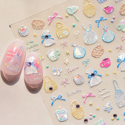 Cute Dream Catcher Net Bag Water Cup Woven Mesh Star Dreamy Bowknot Butterfly Embossed Adhesive Nail Art Sticker Manicure Decal (ONLINE ORDER ONLY)