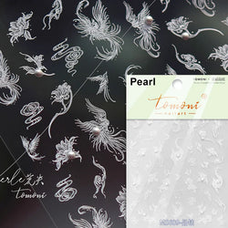 Charming White Shiny Pearl Rhinestone Wings Feathers Crown Moon Stars 3D Self Adhesive Nail Art Sticker Manicure Decal Wholesale (ONLINE ORDER ONLY)