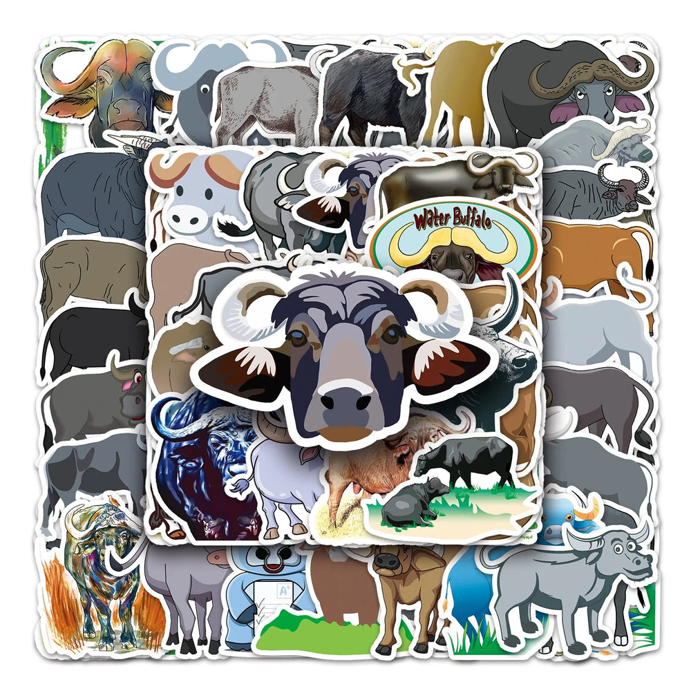 50Pcs Buffalo Cartoon Waterproof Vinyl Stickers for Skateboard Snowboard (Online Order Only)
