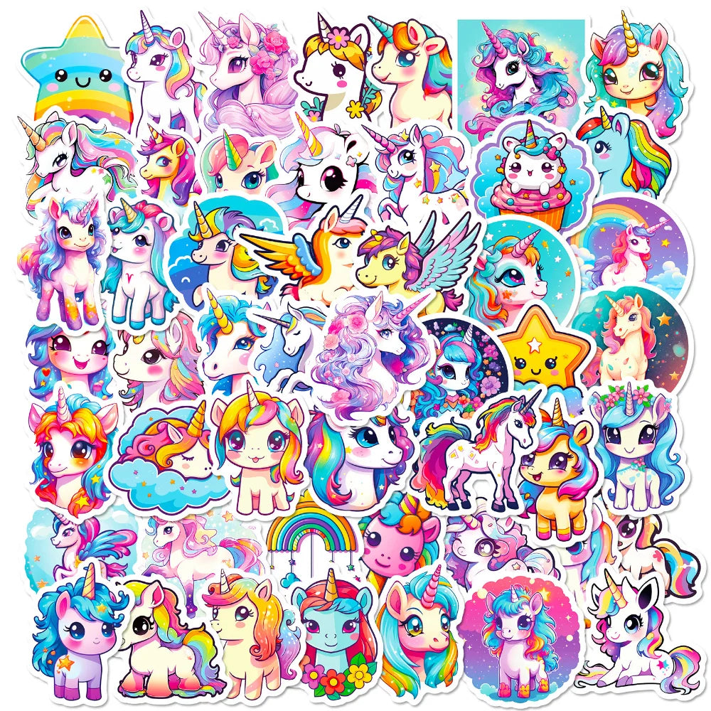 10/50Pcs Cute Cartoon Horse Stickers for Laptop Luggage Phone Car Scooter Funny Vinyl Decal for Kids Girl Children Gift (ONLINE ORDER ONLY)