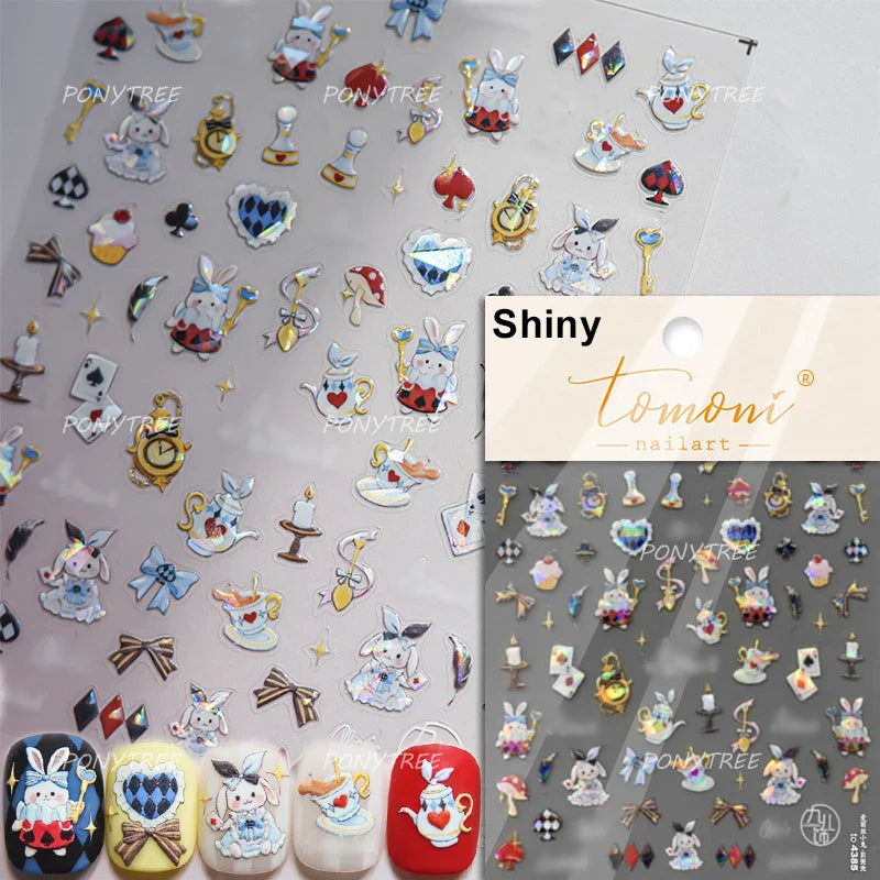 Peach Blossom Flower Yellow Rabbit Bunny Love Heart Delicate Totem 5D Self Adhesive Nail Art Stickers Rhinestone Manicure Decals (ONLINE ORDER ONLY)