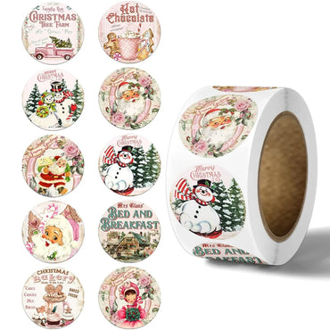 100-500pcs Merry Christmas Stickers Round Christmas Tags Stickers for kids Gift Baking Package Envelope Stationery Decor 1 inch (ONLINE ORDER ONLY)