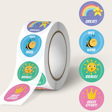 100-500pcs 1inch Good Job Praise Up Cute Stickers Roll Reward Student Label Seal Lable Stationery stickers (Online Order Only)