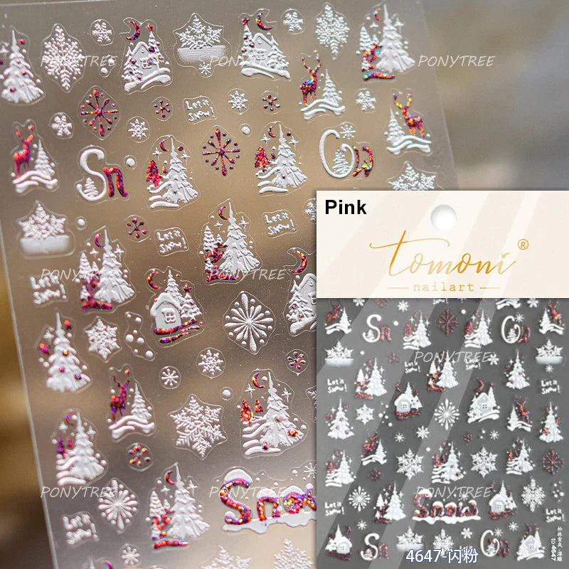 Cat House Snow Tree Window Fish Star Shiny Snowman Duck 5D Self Adhesive Nail Art Stickers Hat Apple Rhinestone Manicure Decals (ONLINE ORDER ONLY)