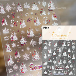 Cat House Snow Tree Window Fish Star Shiny Snowman Duck 5D Self Adhesive Nail Art Stickers Hat Apple Rhinestone Manicure Decals (ONLINE ORDER ONLY)