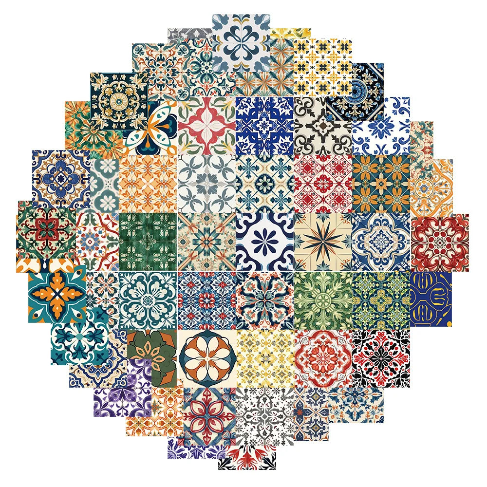 Vintage Tile Stickers: Floral Bohemian Waterproof Decals for Wall, Notebook, Phone, Fridge - 10/30/62pcs (ONLINE ORDER ONLY)