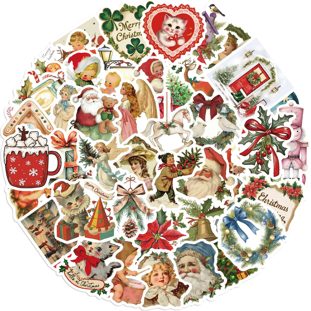 56Pcs Romantic Christmas Stickers Crafts Scrapbooking Book Label Decorative Christmas Tree Sticker DIY Stationery Notebook (ONLINE ORDER ONLY)