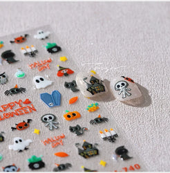 Halloween Ghost Pumpkin Bat Coffin Cat Spider Demon Jelly Self Adhesive Nail Art Sticker Terrifying Candy Candle Manicure Decals (ONLINE ORDER ONLY)