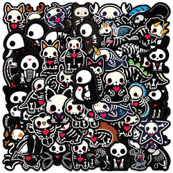 50pcs Cute Cartoon Animals Skeleton Skull Stickers for Laptop Water Bottle Luggage Notebook Waterproof Graffiti Vinyl Decals (ONLINE ORDER ONLY)