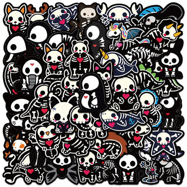 50pcs Cute Cartoon Animals Skeleton Skull Stickers for Laptop Water Bottle Luggage Notebook Waterproof Graffiti Vinyl Decals (ONLINE ORDER ONLY)