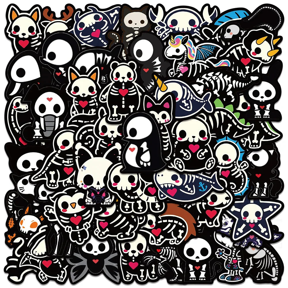 50pcs Cute Cartoon Animals Skeleton Skull Stickers for Laptop Water Bottle Luggage Notebook Waterproof Graffiti Vinyl Decals (ONLINE ORDER ONLY)