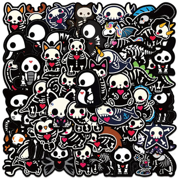 50pcs Cute Cartoon Animals Skeleton Skull Stickers for Laptop Water Bottle Luggage Notebook Waterproof Graffiti Vinyl Decals (ONLINE ORDER ONLY)