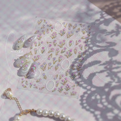 Retro Border Colourful Pink Purple Tulip Flower Bouquet Garden Fragrant 5D Soft Relief Adhesive Nail Art Sticker Manicure Decals (ONLINE ORDER ONLY)