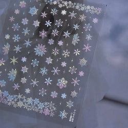Winter Dreamy Hot Stamping Romantic White Pink Snowflakes Hexagon 3D Self Adhesive Nail Art Stickers Christmas Manicure Decals (ONLINE ORDER ONLY)