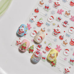 Apple Bear Bunny Snowman Winter Tree Bell Dog Self Adhesive Nail Art Stickers Snowflake Santa Claus Rhinestone Manicure Decals (ONLINE ORDER ONLY)