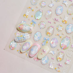 Flower Garland Lovely Bunny Rabbit Floral Wreath Bowknot Frame Spring Charm Heart 5D Adhesive Nail Art Stickers Manicure Decals (ONLINE ORDER ONLY)