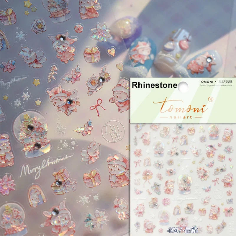 Dog Rabbit Line Bunny Footprint Bowknot Heart Cake Strawberry Flowers Bone Graffiti Adhesive Nail Art Stickers Manicure Decals (ONLINE ORDER ONLY)