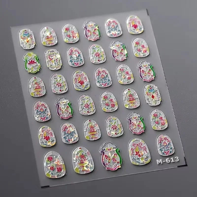 Chic Retro Rose Photo Frame Dried Flower Petal Self Adhesive Nail Art Stickers 5D Hot Stamping Relief Rhinestone Manicure Decals (Online Order Only)