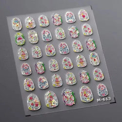 Chic Retro Rose Photo Frame Dried Flower Petal Self Adhesive Nail Art Stickers 5D Hot Stamping Relief Rhinestone Manicure Decals (Online Order Only)