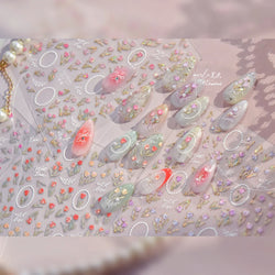 Retro Border Colourful Pink Purple Tulip Flower Bouquet Garden Fragrant 5D Soft Relief Adhesive Nail Art Sticker Manicure Decals (ONLINE ORDER ONLY)