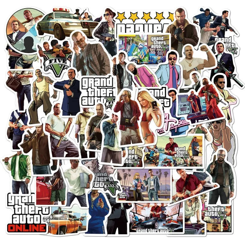 50pcs Grand Theft Auto Stickers for Laptop, Phone, Car, Notebook, Water Bottle, Decor (Online Order Only)