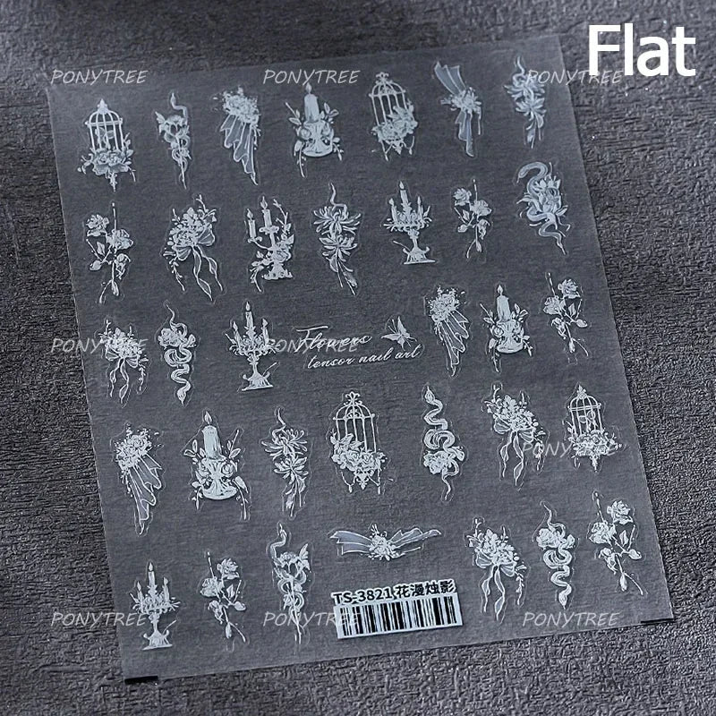 Retro Candlestick Holder Rose Rambler Birdcage Photo Frame Lace Self Adhesive Nail Art Sticker Charm Rhinestone Manicure Decal (Online Order Only)