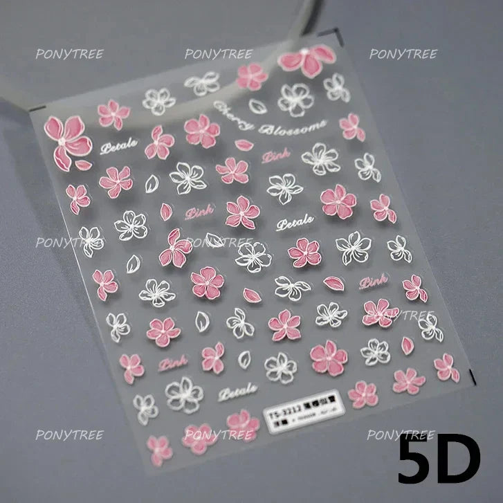 Chic Begonia Flower Miss-grass Pink Gradient Cherry-apple Tree Leaves Peach Blossom Adhesive Nail Art Spring Nail Stickers Decal (ONLINE ORDER ONLY)