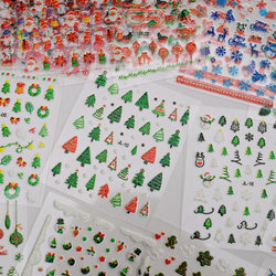 30Sheet 3D Glitter Christmas Nail Art Stickers Santa Claus Snowflake Elk Christmas Tree Design Nail Decals Cartoon Nail Supplies (Online Order Only)