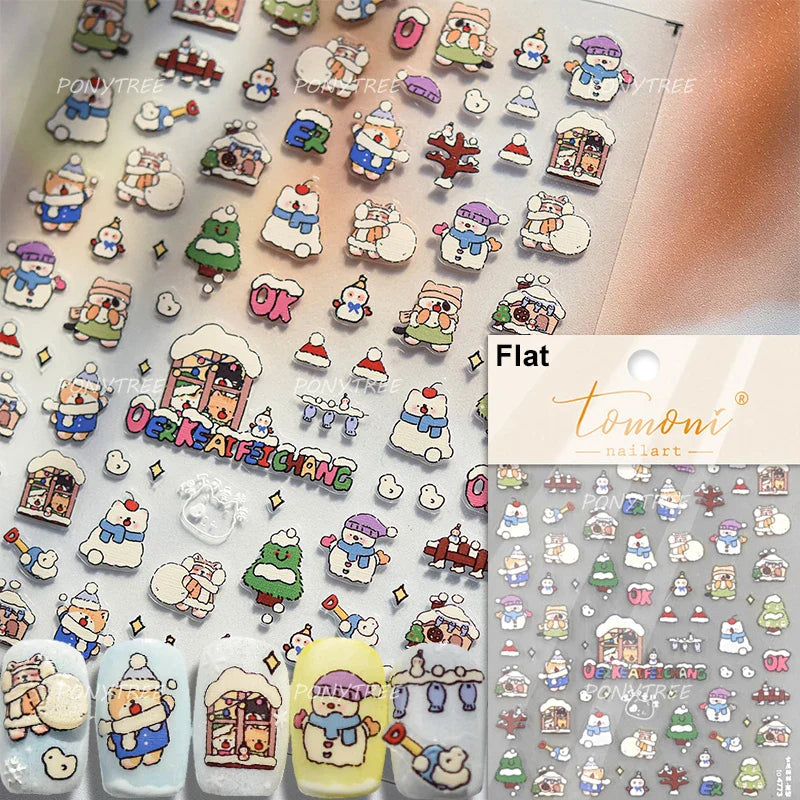 Cat House Snow Tree Window Fish Star Shiny Snowman Duck 5D Self Adhesive Nail Art Stickers Hat Apple Rhinestone Manicure Decals (ONLINE ORDER ONLY)