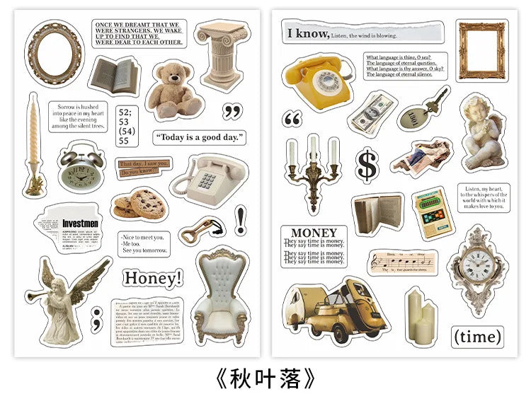 2Pc Ins Cute Retro Sticker Planner Collage Scrapbook DIY Material Decoration Stickers Personalized Art Supplies Stationery (ONLINE ORDER ONLY)