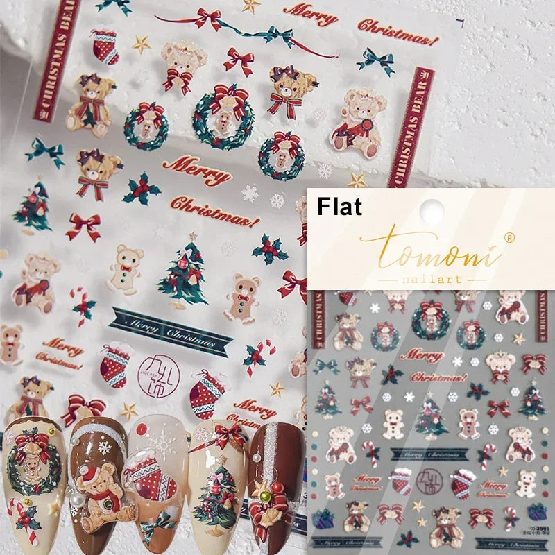 Retro Love Heart White Lace flower Bowknot Tie Pink Bear Flower Strawberry Adhesive Nail Art Stickers Rhinestone Manicure Decals (ONLINE ORDER ONLY)