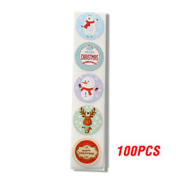100-500pcs Christmas Stickers Roll Cartoons Gift Card Party Package Cute Santa Label Sealing Decor Party Supplies For Reward Kid (ONLINE ORDER ONLY)