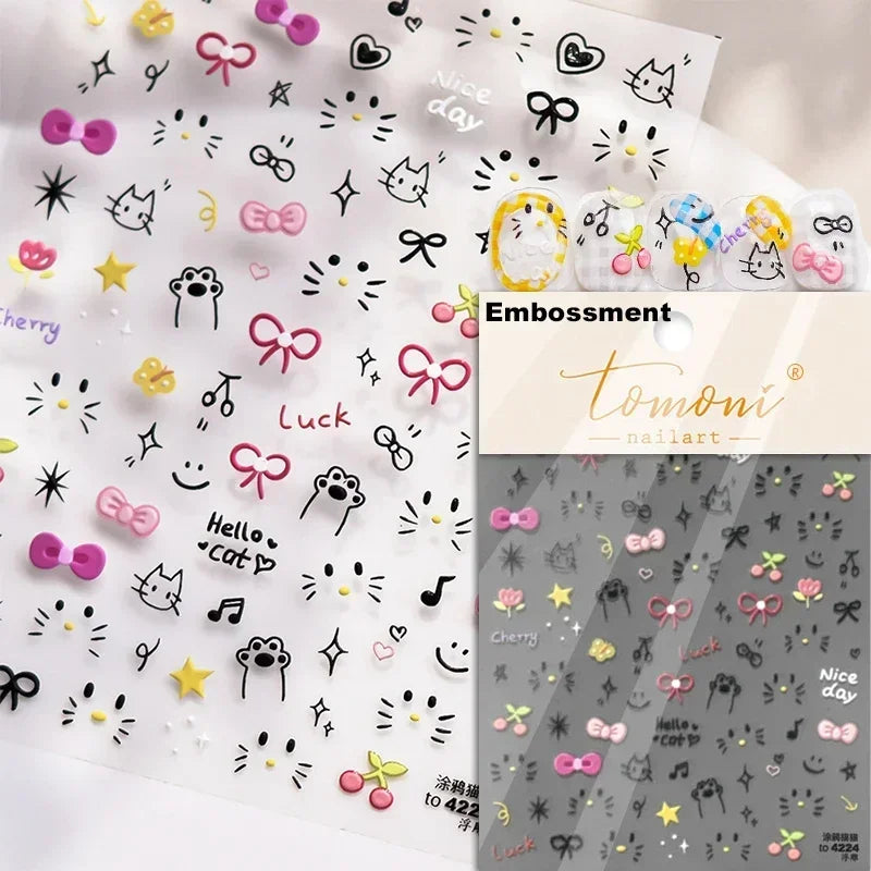 Dog Rabbit Line Bunny Footprint Bowknot Heart Cake Strawberry Flowers Bone Graffiti Adhesive Nail Art Stickers Manicure Decals (ONLINE ORDER ONLY)