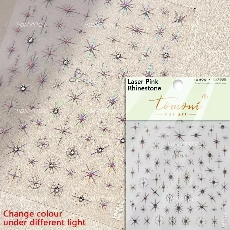 Colorful Starry Light Starburst Love Heart Halo Dyeing Soft Reliefs Self Adhesive Nail Art Decoration Stickers Manicure Decals (ONLINE ORDER ONLY)