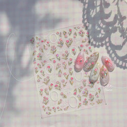 Retro Border Colourful Pink Purple Tulip Flower Bouquet Garden Fragrant 5D Soft Relief Adhesive Nail Art Sticker Manicure Decals (ONLINE ORDER ONLY)